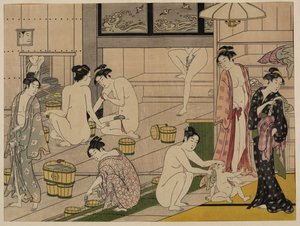 Fürdőház, 1785 körül (fatömbnyomat) alkotó: Torii Kiyonaga
