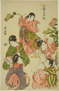 Krizantémfesztivál, az "Értékes gyermekjátékok az öt fesztiválról (Kodakara gosetsu asobi)" sorozatból. alkotó: Torii Kiyonaga