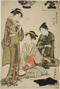 Lehűlés a Nakasuban (Nakasu no suzumi), a "A Pleasure Quarters kortárs szépségeinek gyűjteménye (Tosei yuri bijin awase)" sorozatból alkotó: Torii Kiyonaga