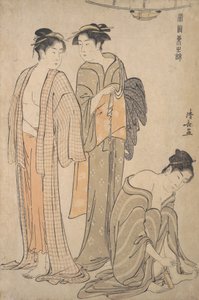 Lábkörmök levágása, WC a fürdő után. alkotó: Torii Kiyonaga