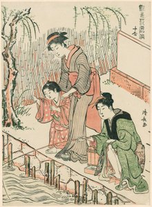 Horgászat, a "Tíz szépség készlet virágszerű stílusban (Enshoku hana fuzoku ju awase)" sorozatból alkotó: Torii Kiyonaga