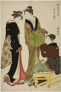 A Doteshita körzet virágai (Dotebana), a "A Pleasure Quarters kortárs szépségeinek gyűjteménye (Tosei yuri bijin awase)" sorozatból alkotó: Torii Kiyonaga