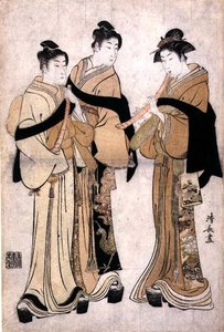 Playing the Shakuhachi, 1782 körül (fatömbnyomat vak dombornyomással) alkotó: Torii Kiyonaga