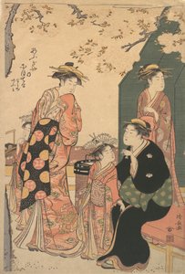 Az ogijai Nioteru udvarhölgy portréja két kísérőjével, Namijivel és Ao-..., kb. 1785. alkotó: Torii Kiyonaga