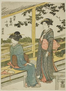 Rizsföldekre néző teaház a "Kinryuzan templom tíz körzete Asakusában (Asakusa Kinruzan jikkei)" sorozatból alkotó: Torii Kiyonaga