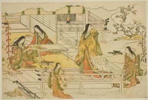Az újév első kalligráfiája (Kissho hajime), "A hármas hajnal színei (Saishiki mitsu no asa)" című illusztrált könyvből alkotó: Torii Kiyonaga