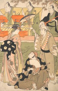 Színházi jelenet zenészekkel. alkotó: Torii Kiyonaga