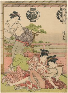 Két gésa egy levélért küzd (Fumi no arasoi), a "Nakasu virágai (Nakasu no hana)" sorozatból alkotó: Torii Kiyonaga