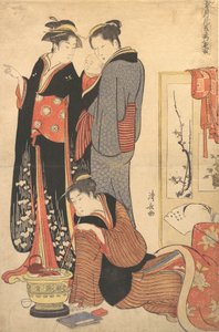 Két nő áll, kezében egy gyermek, kb. 1785. alkotó: Torii Kiyonaga