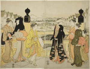 Nők átkelnek a Nihonbashi hídon alkotó: Torii Kiyonaga