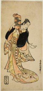 I. Ichikawa Monnosuke színész Oiso no Tora szerepében a "Nigiwai Suehiro Soga" című darabban, amelyet a Morita Színházban mutattak be 1721 első hónapjában (?) alkotó: Torii Kiyonobu I