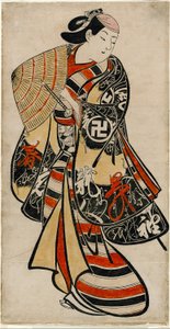 Takii Hannosuke színész mint nőies ifjú, 1707 körül (kézzel színezett fametszet; tan-e, függőleges o-oban) alkotó: Torii Kiyonobu I