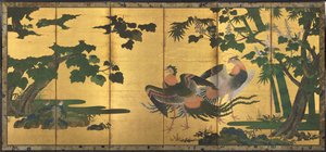 Páva és Főnixek, 1500-as évek vége. alkotó: Tosa Mitsuyoshi