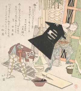 Előkészületek az újévre, a Spring Rain Surimono albumból: Harusame surimono-jo, vol...., 1817. alkotó: Totoya Hokkei