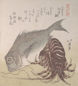 Tai hal és homár, Yanagiya különlegességei Odawara-cho-ban, 19. század. alkotó: Totoya Hokkei