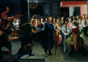 Francusnak bankettet kínáló kocka Hyante és Climene jelenlétében Pierre de Ronsard (1524-85) „La Franciade” című művéből