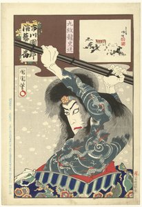 Ichikawa Danjuro IX mint Kyumonryo Shishin Kyumonryo Shishin (cím az objektumon) Honderd rollen van Ichikawa Danjuro IX (sorozat címe) Ichikawa Danjuro engei hyakuban (sorozat címe az objektumon)