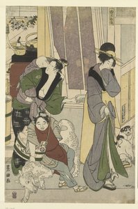 halárus A negyedik hónap, egy triptichon Yongatsu, sanbukutsui (cím a tárgyon) A tizenkét hónap, Toyohiro és Toyokuni (sorozat címe) Toyohiro Toyokuni ryoga juniko (sorozat címe a tárgyon) alkotó: Toyokuni (II) , Utagawa