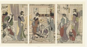 halárus A negyedik hónap, egy triptichon Yongatsu, sanbukutsui (cím a tárgyon) A tizenkét hónap, Toyohiro és Toyokuni (sorozat címe) Toyohiro Toyokuni ryoga juniko (sorozat címe a tárgyon) alkotó: Toyokuni (II) , Utagawa