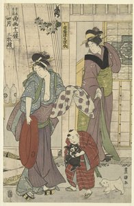 halárus A negyedik hónap, egy triptichon Yongatsu, sanbukutsui (cím a tárgyon) A tizenkét hónap, Toyohiro és Toyokuni (sorozat címe) Toyohiro Toyokuni ryoga juniko (sorozat címe a tárgyon) alkotó: Toyokuni (II) , Utagawa