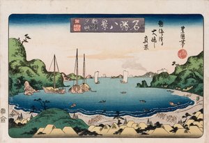 Visszatérő hajók, Kanazawa", a "Nyolc kilátás a híres helyekről" sorozatból alkotó: Toyokuni II
