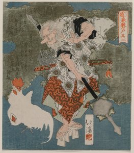 Egy fehér kakas és tyúk mellett a Tavaszi barlang sorozatból, 1825. alkotó: Toyota Hokkei