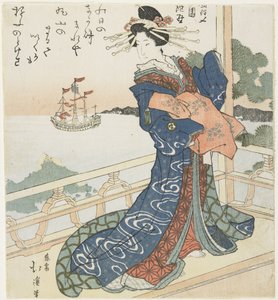 Az udvarhölgy külföldi hajóra néz, 1818-1844 alkotó: Toyota Hokkei