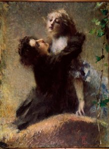 Az Ivy Ivy. Egy férfi átölel egy nőt. Tranquilo Cremona (1837-1878) festménye 1878 V. 132,5x100 cm Torinó, Modern és Kortárs Művészeti Polgári Galéria