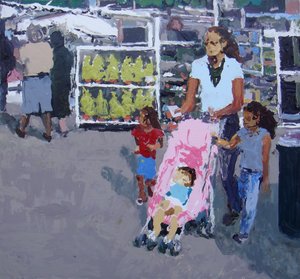 Anya és gyermekei vásárolnak (Lewisham piac, London), 2008 (olaj, vászon)