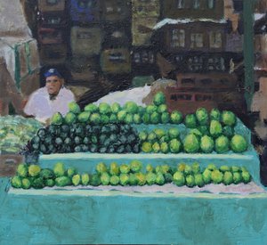 Mangó és avokádó árusítása (Bogotá, Kolumbia), 2016 (olaj, tábla) alkotó: Trevor Burgess