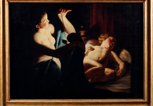 ""A Psyche felfedezi Ámort" (Psyche felfedezi Ámort) Trophime (Theophisme) Bigot festménye, dit le maitre a la chandelle (1579-1650) Olaj, vászon - Pinacoteca Civica, Teramo