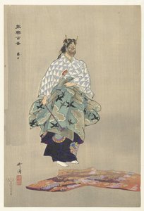 Jelenet az Aoinoue Noh-darabból Aoinoue (cím a tárgyon) 100 Noh lejátszása (sorozat címe) Nogaku hyakuban (sorozat címe az objektumon) alkotó: Tsukioka Kogyo