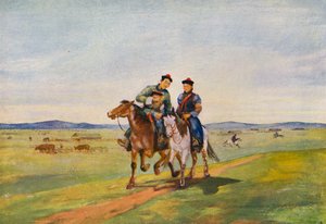 Szerelem a sztyeppén (színes litográfia) alkotó: Tsyrenzhap Sampilovich Sampilov