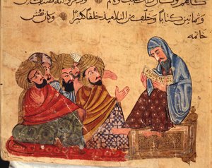 Szókratész a filozófiáról vitázik követőivel, Törökország, arab kézirat alkotó: Turkish School