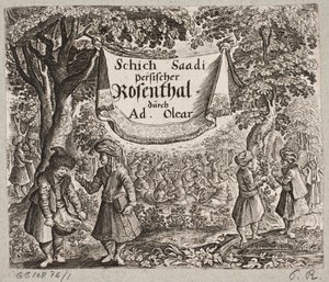Frontispiece til Adam Olearius, „Perzsa Rosenthal egy zseniális költőtől, Schich Saadi […]”, Schleswig 1660 alkotó: Ubekendt