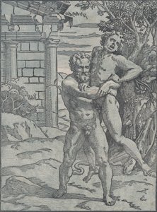 Herkules és Antaeus, kb. 1517-18. alkotó: Ugo da Carpi