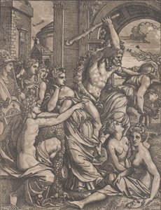 Herkules, aki a mohóságot üldözi a múzsák templomából, kb. 1520-27. alkotó: Ugo da Carpi