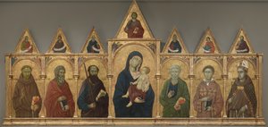 Szűz és gyermek Szent Ferenccel, Andrással, Pállal, Péterrel, Istvánnal és Toulouse-i Lajossal, 1317-21