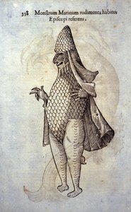 Ulisse Aldrovandi (1522-1605) tengeri eveque, képzeletbeli hal és tengeri szörny, „Szörnyek története”, Bologna 1642