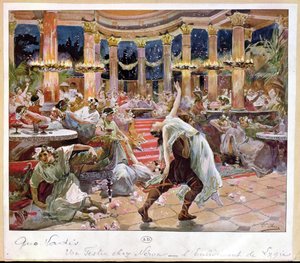 Bankett Nero palotájában, illusztráció Henryk Sienkiewicz (1846-1916) „Quo Vadis” című művéből, 1910 körül