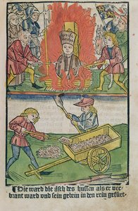 Jan Hust máglyán elégették a konstanzi zsinaton, a "Konstanzi zsinat története" című könyvéből, 1483-ban
