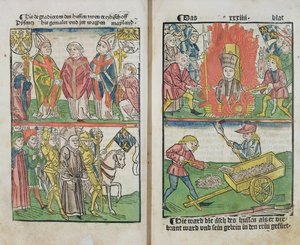 Jan Hust máglyán elégették a konstanzi zsinaton, a "Konstanzi zsinat története" című könyvéből, 1483-ban