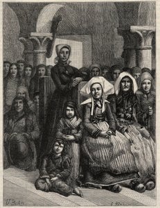 Prédikáció egy bretagne-i templomban, rajza M.U. Zsákmány. Metszet a „L