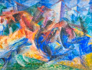 Ló, lovas és épületek alkotó: Umberto Boccioni