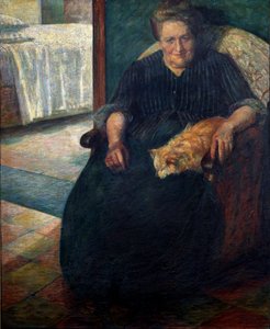 Madame Virginie (La signora Virginia) Testes nő portréja, ül, macskája a térdén. Umberto Boccioni (1882-1916) festménye 1905 V. 140x115,5 cm Milánó, Museo del Novecento alkotó: Umberto Boccioni