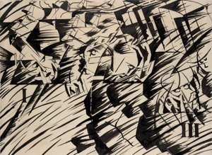 Lelkiállapotok: azok, akik elmennek, 1912 (tintával papíron) alkotó: Umberto Boccioni