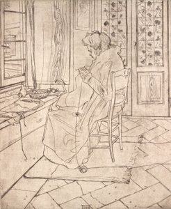 A művész anyja horgol, 1907. alkotó: Umberto Boccioni