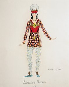 Jelmez Perzsia hercegének Turandotból, Giacomo Puccini, Umberto Brunelleschi (1879-1949) vázlata az opera első előadására a milánói Teatro alla Scalában, április 25-én