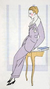 Elegáns nadrágkosztümben Velencében (pochoir print) alkotó: Umberto Brunelleschi