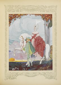 Az oldal a kantárnál fogta a hercegnő lovát, és vezette, illusztráció a „Contes du Temps Jadis” vagy „Múlt idők meséi” című könyvből, 10. o.